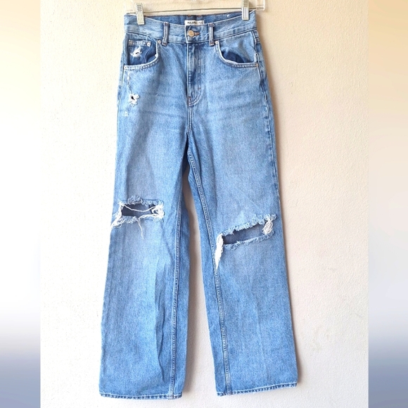 Pull & Bear 90s Straight Leg Jeans with Rips in Blue Size 2 - Picture 5 of 10